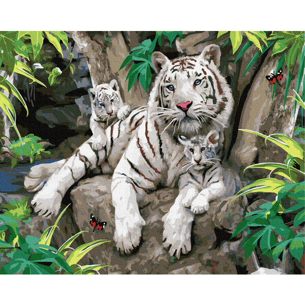 Картина по номерам Тварини, птахи та риби - Сім'я білих тигрів
