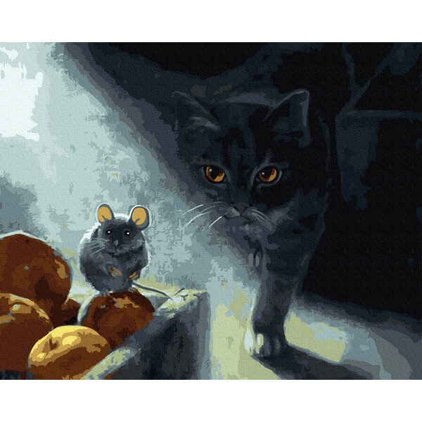 Картина по номерам Тварини, птахи та риби - Кіт-мисливесь в тіні