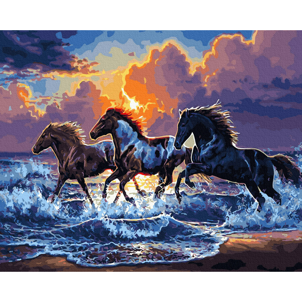Картина по номерам Тварини, птахи та риби - Табун чорних скакунів