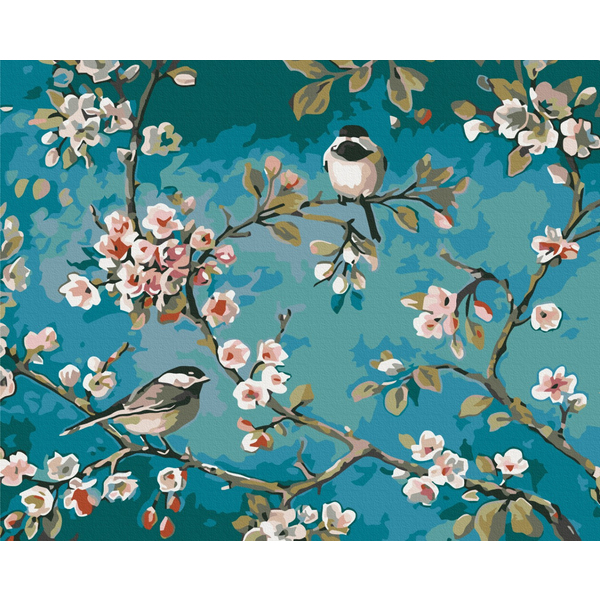 Картина по номерам Квіти - Синички на ветках