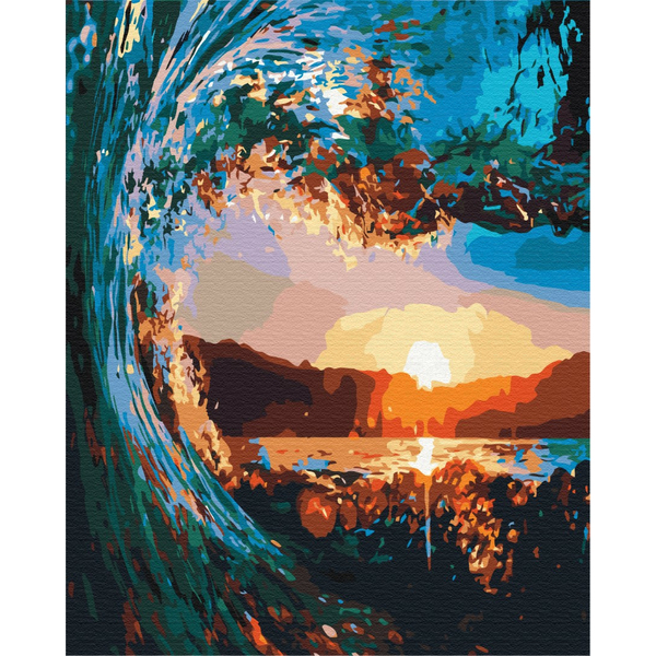 Картина по номерам Пейзажі - Захід сонця крізь хвилі