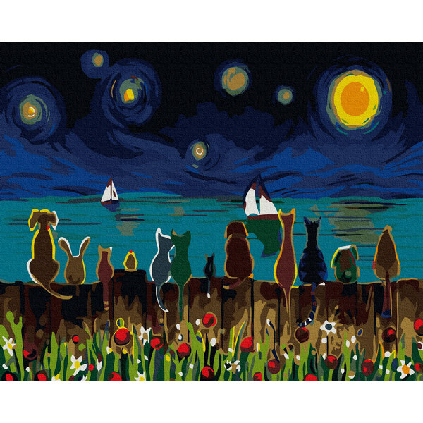 Картина по номерам Тварини, птахи та риби - Коти зоряної ночі