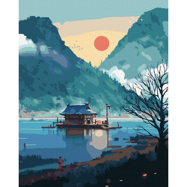 Картина по номерам Східна тематика - Будинок на гірському озері