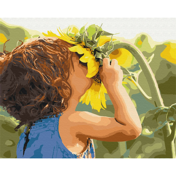 Картина по номерам Діти та ангели - Дитина поруч з соняшником