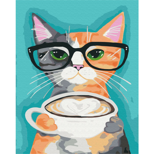Картина по номерам Тварини, птахи та риби - Кіт і кава