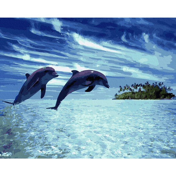 Картина по номерам Тварини, птахи та риби - Дельфіни на узбережжі