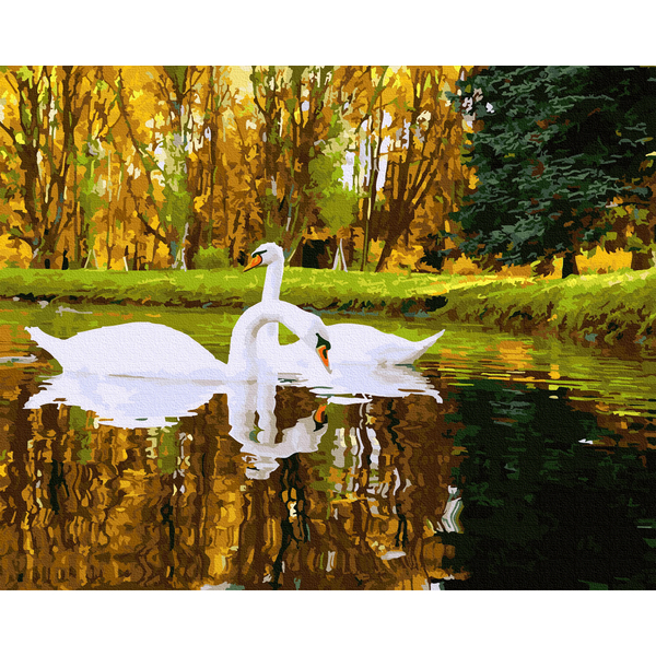 Картина по номерам Тварини, птахи та риби - Білі лебеді на ставку