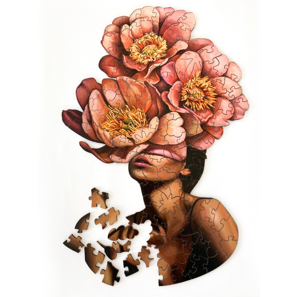 Дерев’яні пазли (281) - Девушка в цветущих пионах (Размер M)