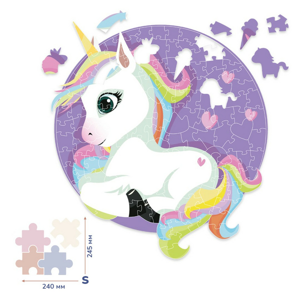 Дерев’яні пазли (281) - Єдиноріг в сердечках (Розмір S)