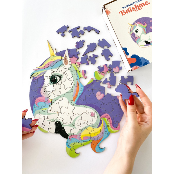 Дерев’яні пазли (281) - Єдиноріг в сердечках (Розмір S)