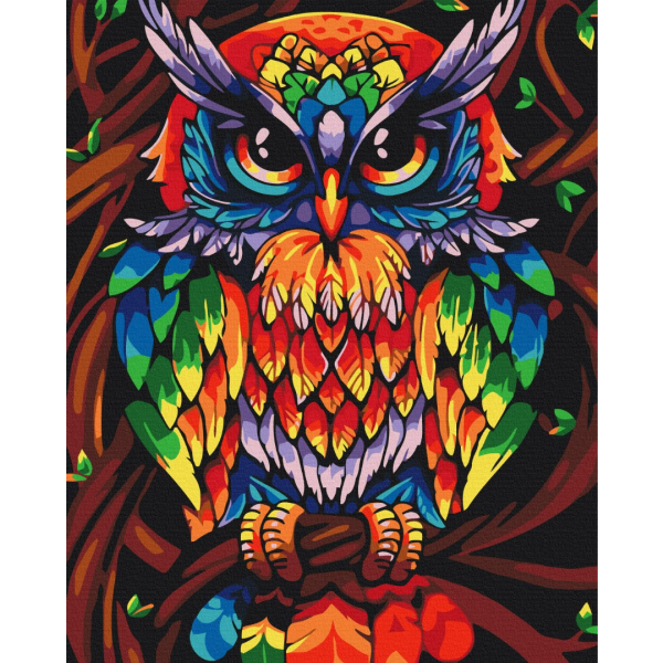 Картина по номерам Тварини, птахи та риби - Веселкова мудра сова