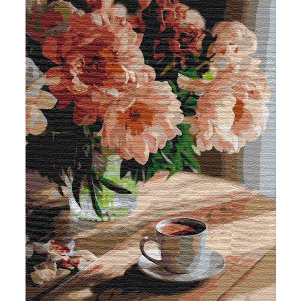 Картина по номерам Квіти - Кава з запахом півоній