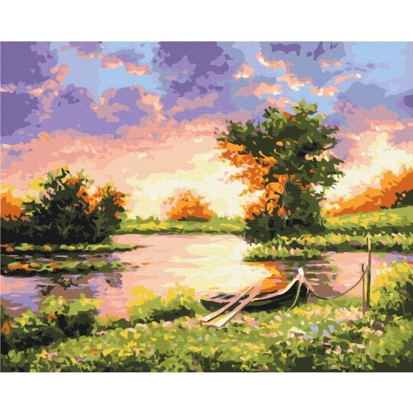 Картина по номерам Природа - Закат на озере