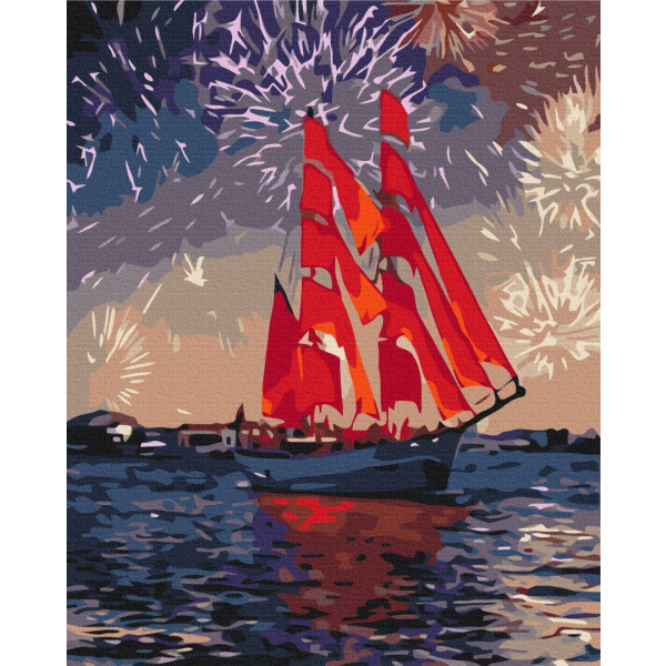 Картина по номерам Кораблі, автомобілі та літаки - Парусник под фейерверками