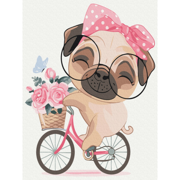 Картина по номерам Картины 30х40 - Мопс на велопрогулке