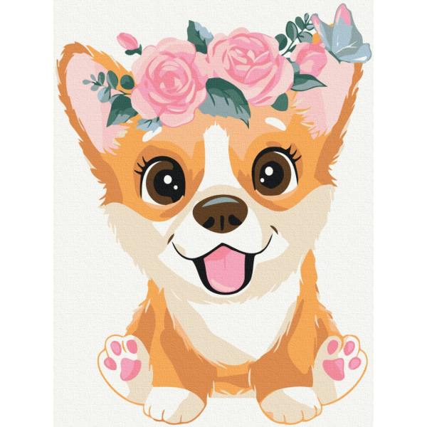 Картина по номерам Картины 30х40 - Корги в веночке