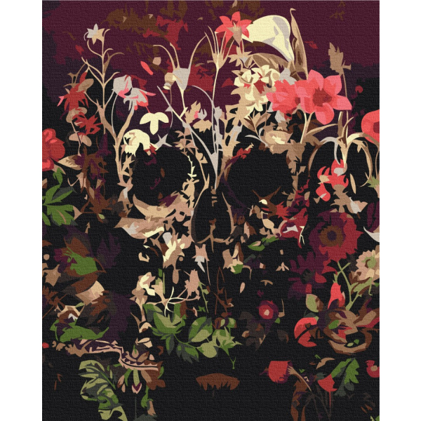 Картина по номерам Абстракції - Череп в сухоцвітах