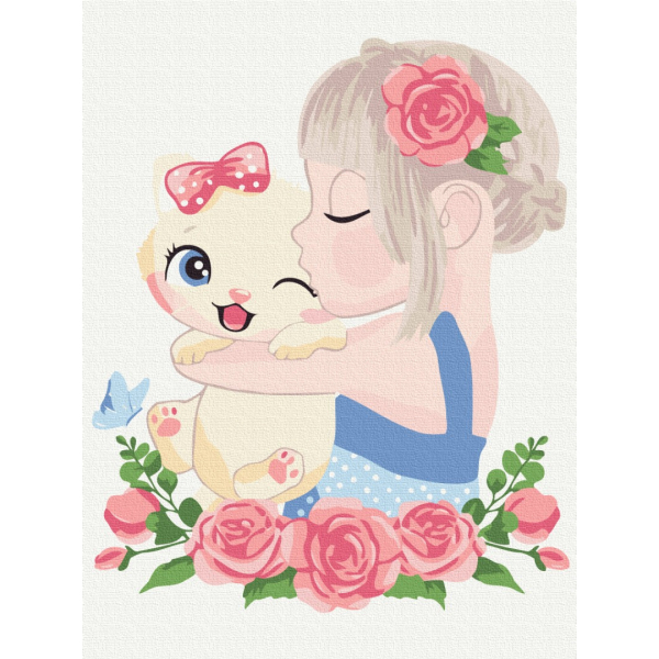 Картина по номерам Картины 30х40 - Котенок в объятиях