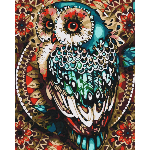 Картина по номерам Тварини, птахи та риби - Сова в кольоровій мозаїці