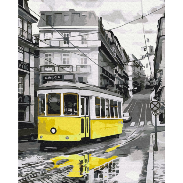 Картина по номерам Кораблі, автомобілі та літаки - Жовтий трамвай
