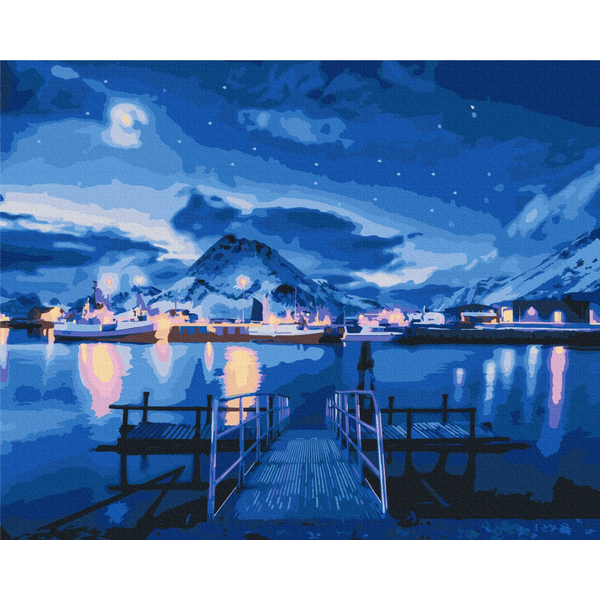 Картина по номерам Затишок, зима, Новий рік, Різдво - Отблески полярного сияния