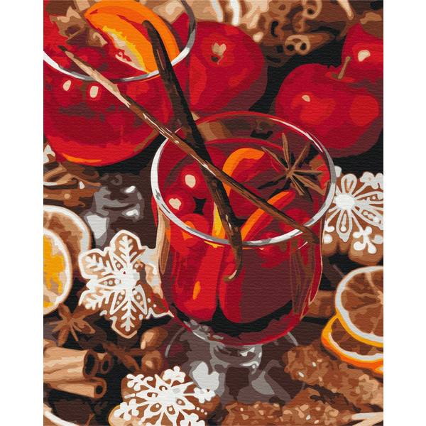 Картина по номерам Затишок, зима, Новий рік, Різдво - Пряний глінтвейн