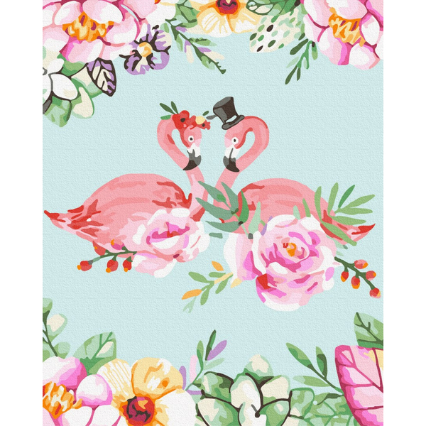 Картина по номерам Тварини, птахи та риби - Фламінго в квітковому арті