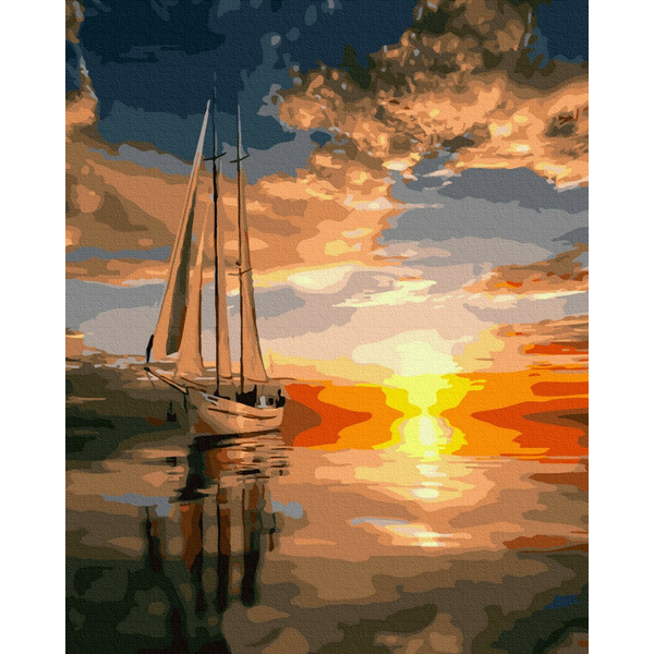 Картина по номерам Пейзажі - Яскравий захід в морі