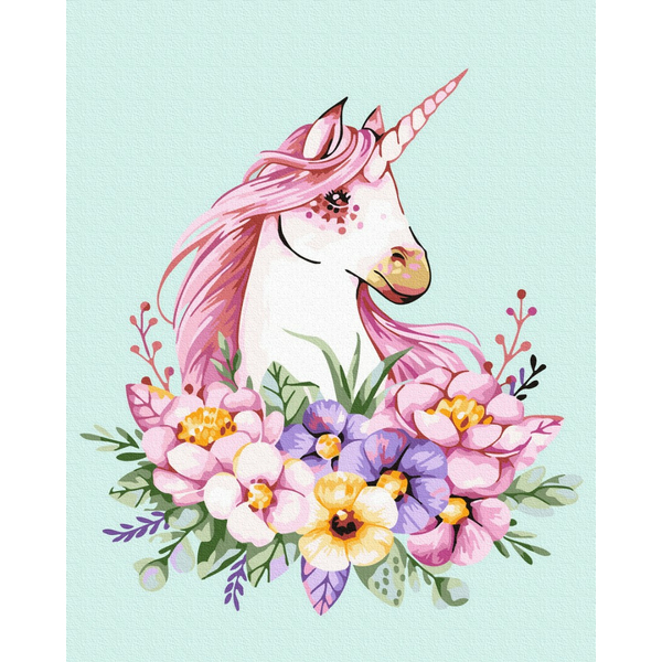 Картина по номерам Для початківців - Єдиноріг в квітковому арті