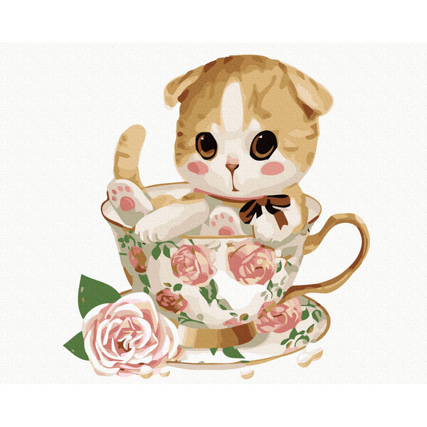 Картина по номерам Тварини, птахи та риби - Маленький котик у чашці