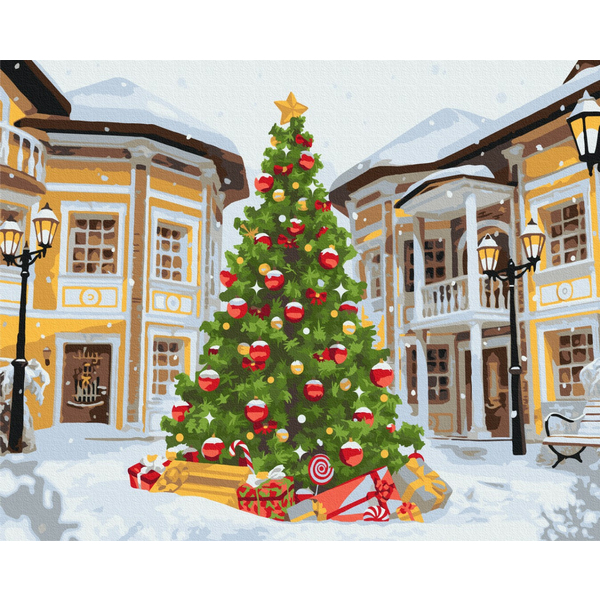 Картина по номерам Затишок, зима, Новий рік, Різдво - Головна новорічна красуня