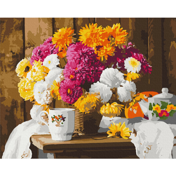Картина по номерам Квіти - Осеннее чаепитие