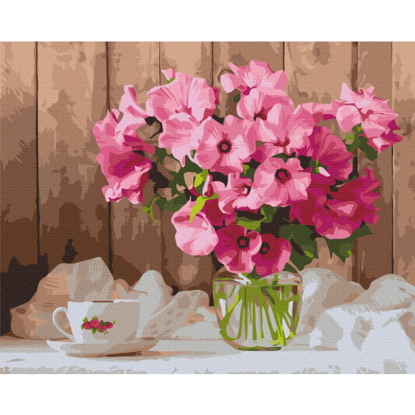 Картина по номерам Квіти - Розовые петунии на столе