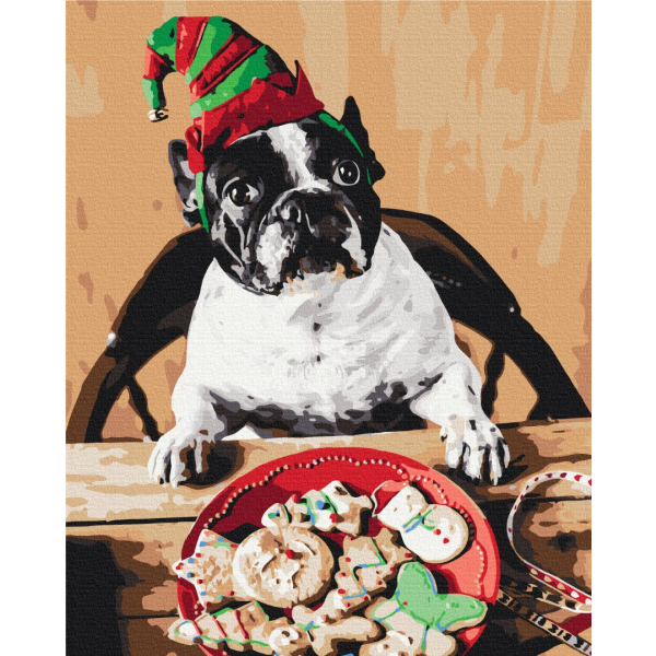 Картина по номерам Тварини, птахи та риби - Мопс помічник Санти