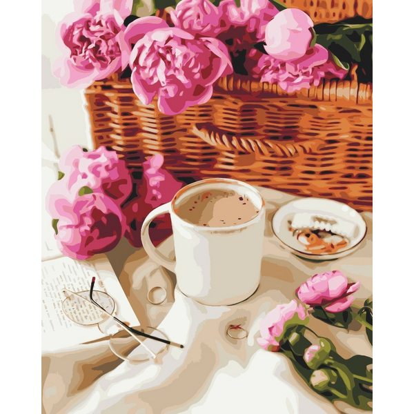 Картина по номерам Квіти - Піони в корзинці