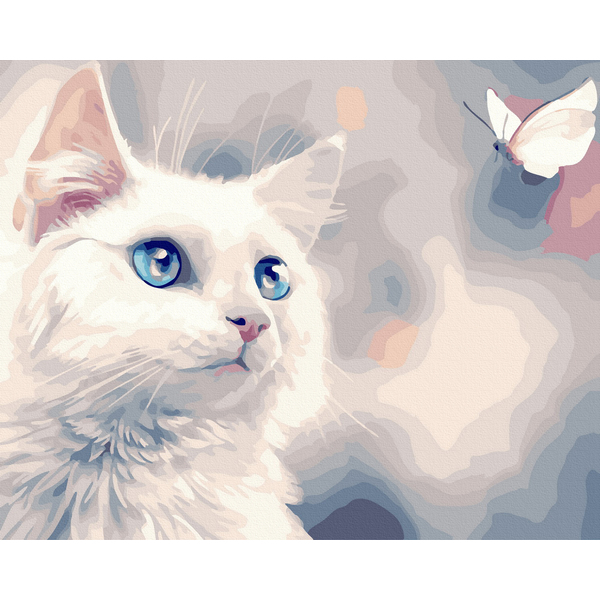 Картина по номерам Тварини, птахи та риби - Пухнастик з метеликом