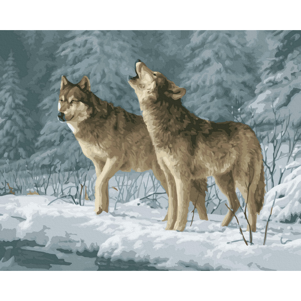 Картина по номерам Тварини, птахи та риби - Вовки в зимовому лісі