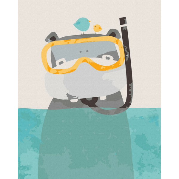 Картина по номерам Тварини, птахи та риби - Бегемотик-бульк