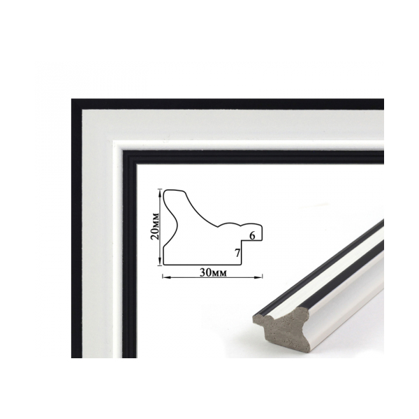 Багетні рами - Багетна рамка (біла з чорним обрамленням, 3 см) 40х50