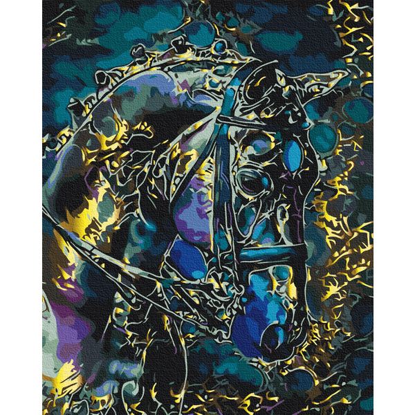 Картина по номерам із золотою фарбою - Скакун в металі