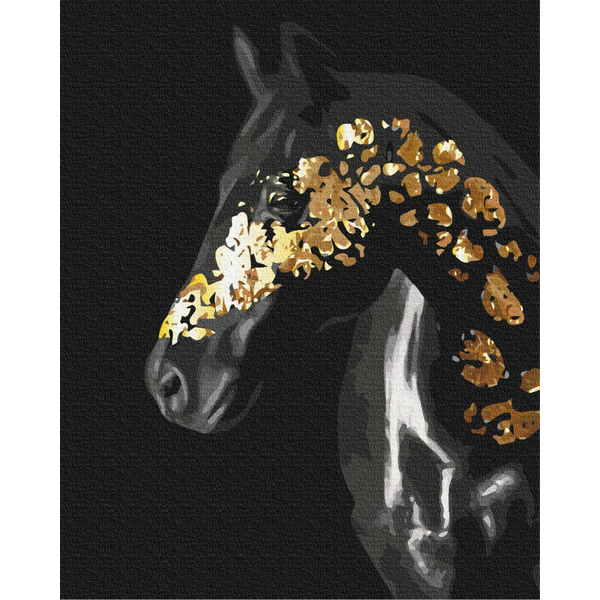 Картина по номерам із золотою фарбою - Скакун в золоті