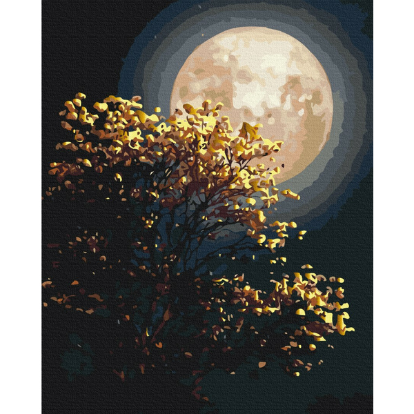 Картина по номерам із золотою фарбою - Повний місяць осені