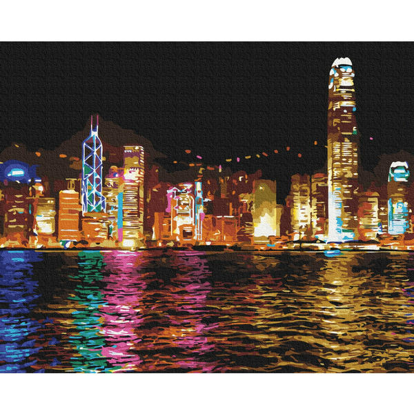 Картина по номерам із золотою фарбою - Нічний Гонконг
