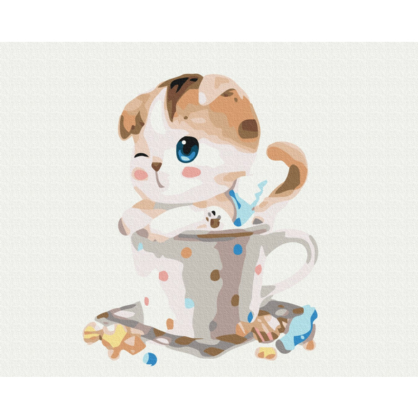 Картина по номерам Тварини, птахи та риби - Кошеня в чашці