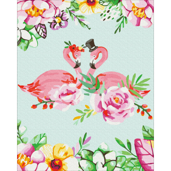 Картина по номерам Тварини, птахи та риби - Фламінго в квітковому арті