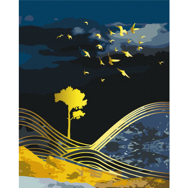 Картина по номерам Абстракції - Природа ночі з золотою фарбою