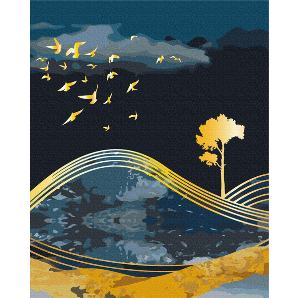 Картина по номерам Абстракції - Птицы ночи с золотой краской