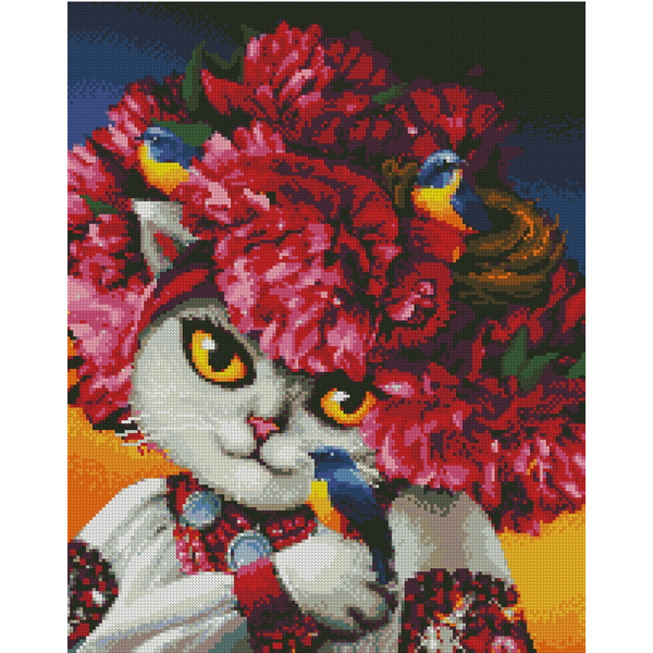 Алмазна мозаїка 40х50 - Квітуча киця ©marysha_art