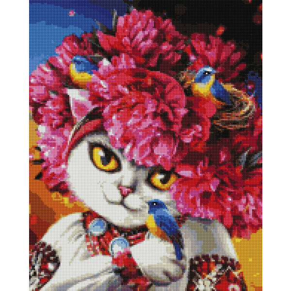 Алмазна мозаїка 40х50 - Квітуча киця ©Маріанна Пащук