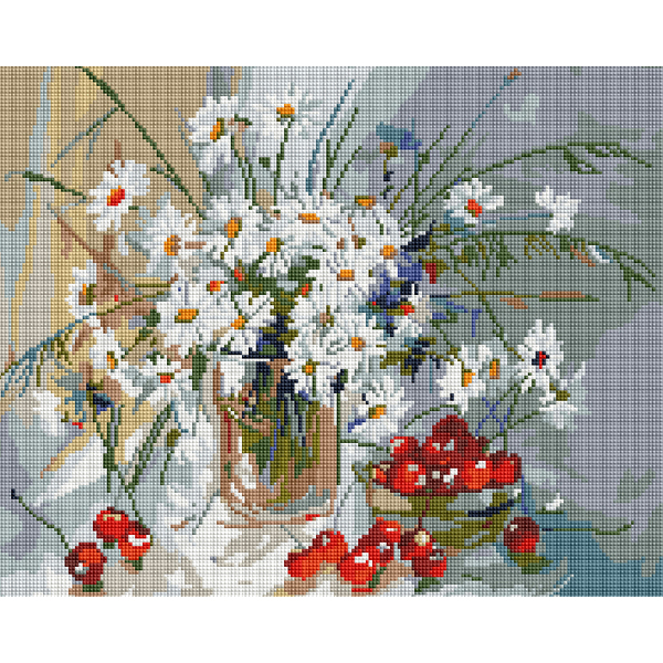 Алмазна мозаїка 40х50 - Ромашки і вишня